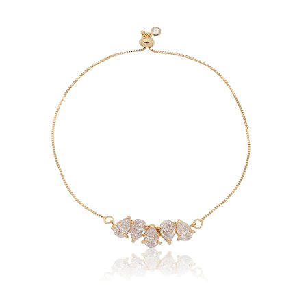 PULSEIRA FOLHEADA A OURO 18K COM ZIRCÔNIAS REGULÁVEL