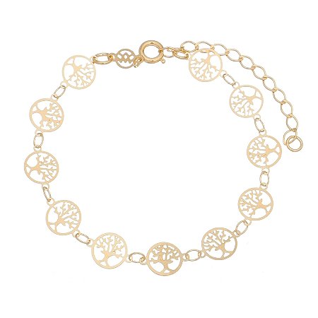 PULSEIRA ÁRVORE DA VIDA FOLHEADA A OURO 18K 18cm