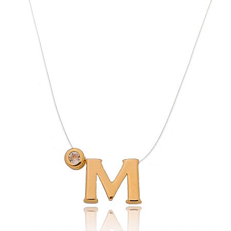 GARGANTILHA NYLON COM LETRA E ZIRCÔNIA FOLHEADA A OURO 18K