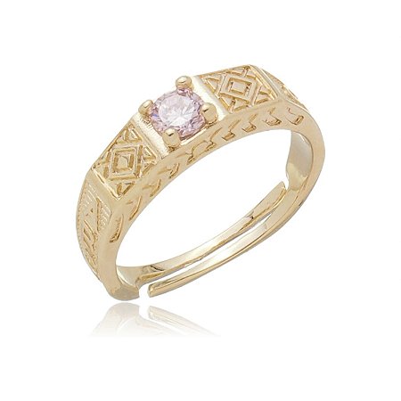 ANEL INFANTIL ABC COM ZIRCONIA ROSA FOLHEADO A OURO 18K