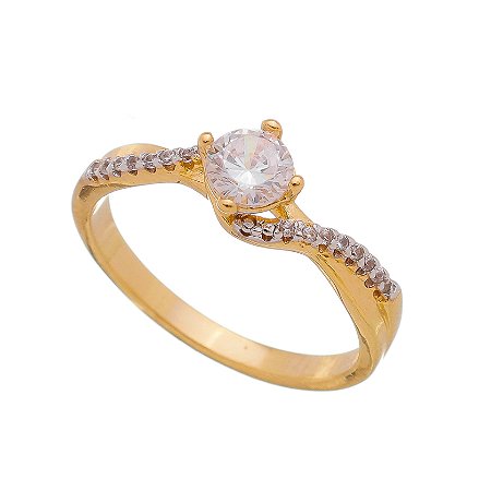 ANEL SOLITÁRIO COM ZIRCÔNIA FOLHEADO A OURO 18K