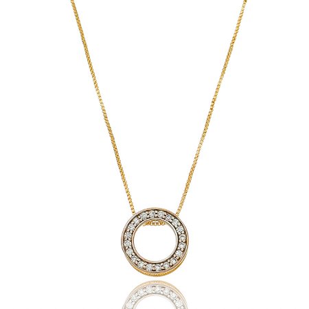 GARGANTILHA PINGENTE REDONDO COM ZIRCÔNIAS FOLHEADA A OUR 18K