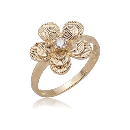 ANEL FLOR COM ZIRCÔNIA FOLHEADO A OURO 18K
