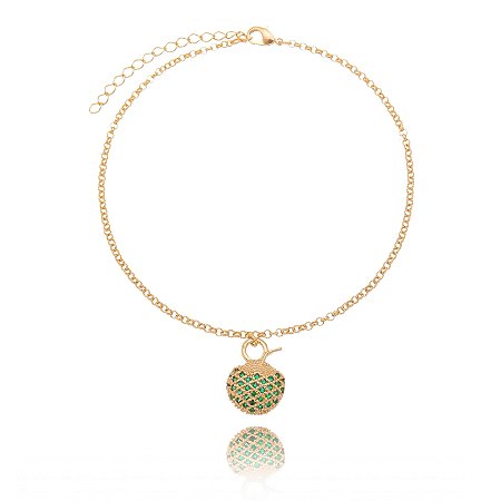 TORNOZELEIRA COCO VERDE FOLHEADA A OURO 18K COM ZIRCÔNIAS