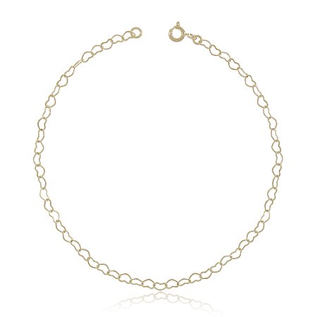 TORNOZELEIRA CORAÇÕES VAZADO FOLHEADA A OURO 18K 22cm
