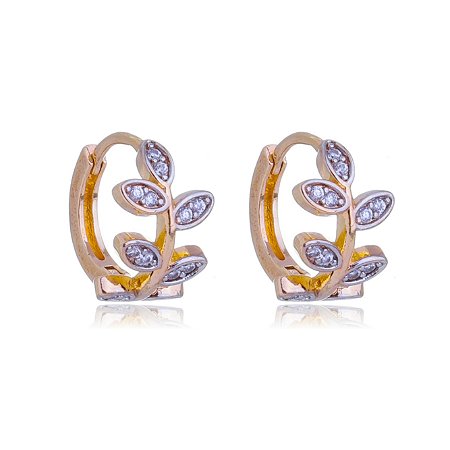 ARGOLA FOLHAS COM ZIRCÔNIAS FOLHEADA A OURO 18K