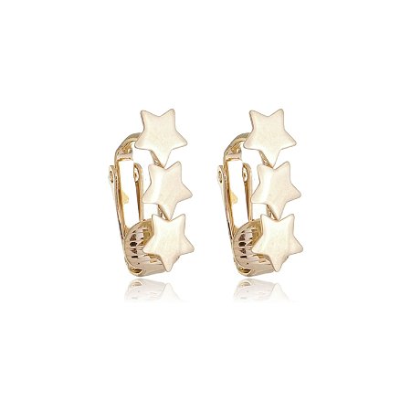 BRINCO PRESSÃO 3 ESTRELAS LISAS FOLHEADO A OURO 18K