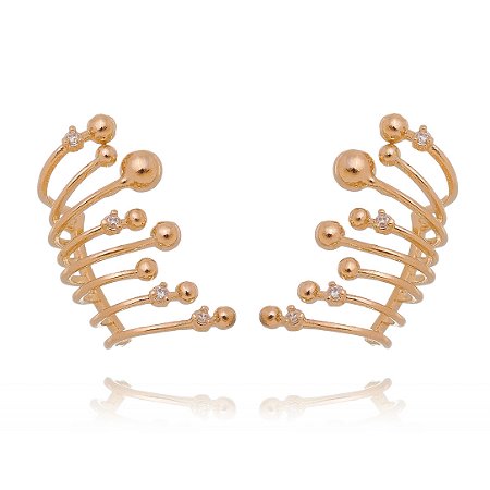 BRINCO BOLINHAS E ZIRCÔNIAS FOLHEADO A OURO 18K