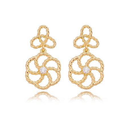BRINCO TRABALHADO COM ZIRCÔNIA FOLHEADA A OURO 18K