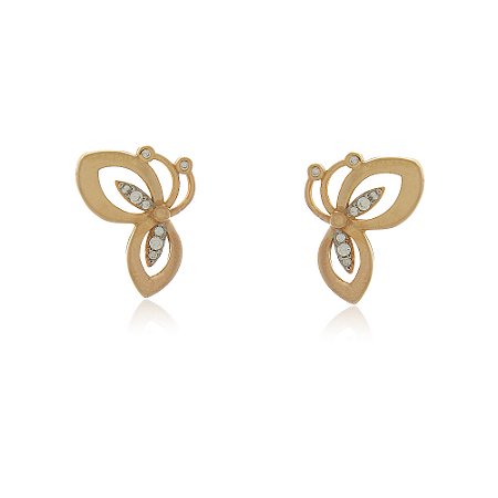BRINCO BORBOLETA COM ZIRCÔNIAS FOLHEADO A OURO 18K
