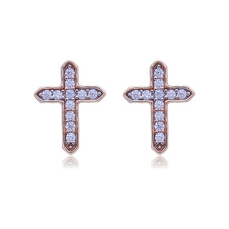 BRINCO CRUZ COM ZIRCÔNIAS FOLHEADO A OURO 18K