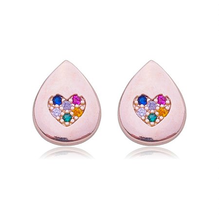 BRINCO GOTA COM ZIRCÔNIAS COLORIDAS FOLHEADO A OURO 18K