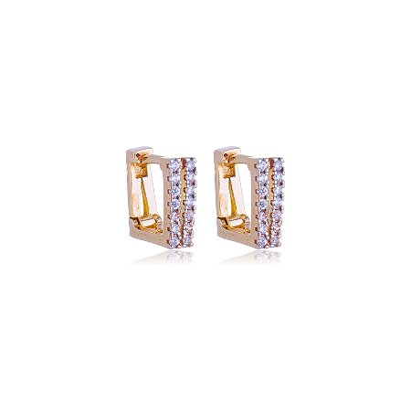 ARGOLA QUADRADA CRAVEJADA COM ZIRCÔNIAS FOLHEADA A OURO 18K