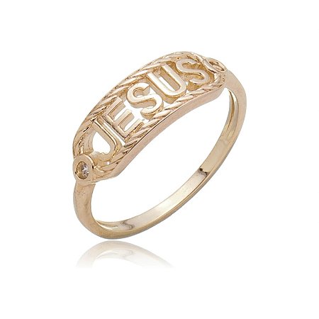 ANEL JESUS COM ZIRCÔNIAS FOLHEADO A OURO 18K