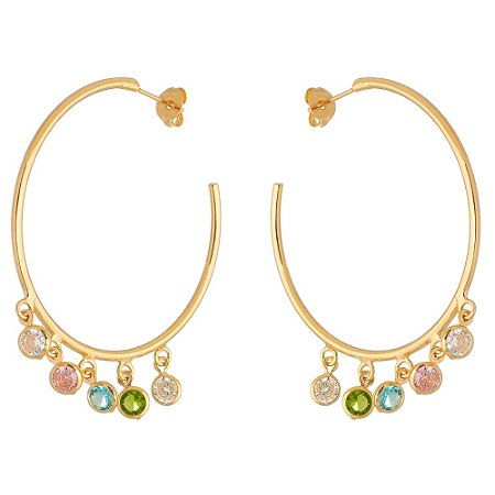 ARGOLA FOLHEADA A OURO 18K COM ZIRCONIAS COLORIDAS