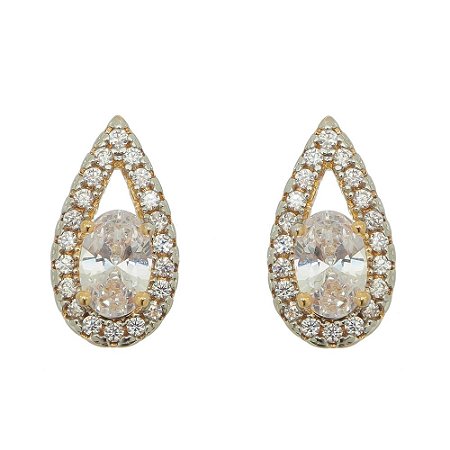 BRINCO FOLHEADO A OURO 18K GOTA COM ZIRCONIAS