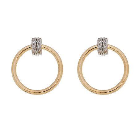 BRINCO CIRCULO FOLHEADO A OURO 18K COM ZIRCONIA