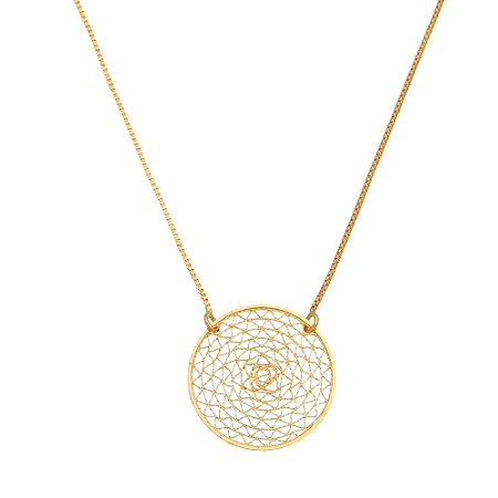 GARGANTILHA MANDALA FOLHEADA A OURO 18K