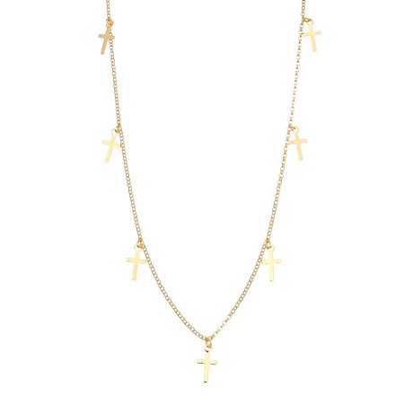 GARGANTILHA FOLHEADA A OURO 18K COM CRUZ 80CM
