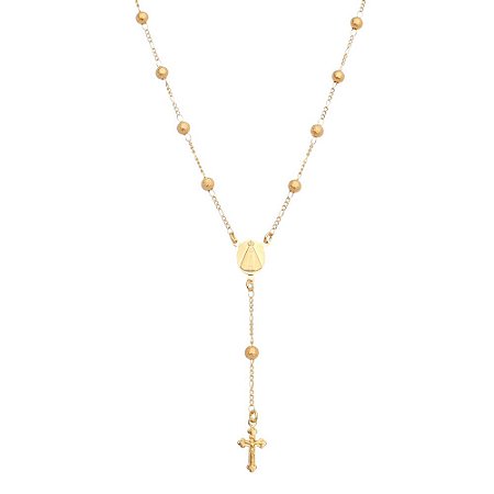 TERÇO FOLHEADO A OURO 18K BOLAS FOSCAS