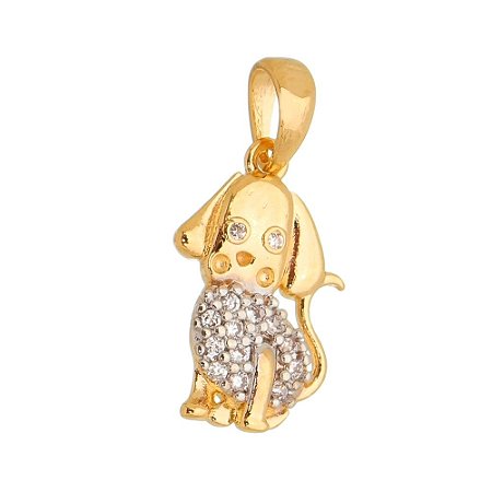 PINGENTE FOLHEADO A OURO 18K CACHORRO COM ZIRCONIA