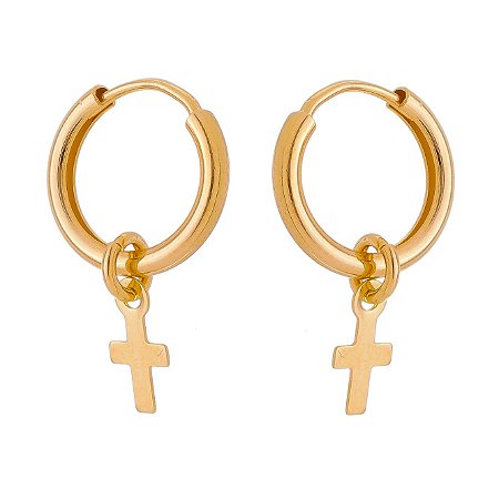 ARGOLA FOLHEADA A OURO 18K COM CRUZ PENDURADA