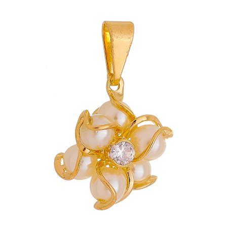 PINGENTE FLOR FOLHEADO A OURO 18K PEROLA COM ZIRCONIA