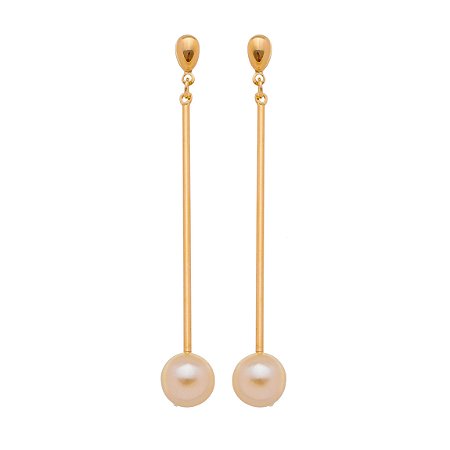 BRINCO PENDURADO PINO COM PÉROLA FOLHEADO A OURO 18K