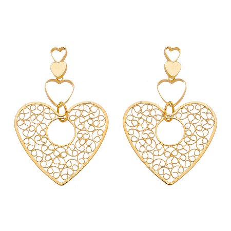BRINCO CORAÇÃO TRABALHADO FOLHEADO A OURO 18K