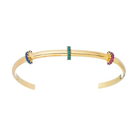 BRACELETE FOLHEADO A OURO 18K COM ZIRCONIAS COLORIDAS