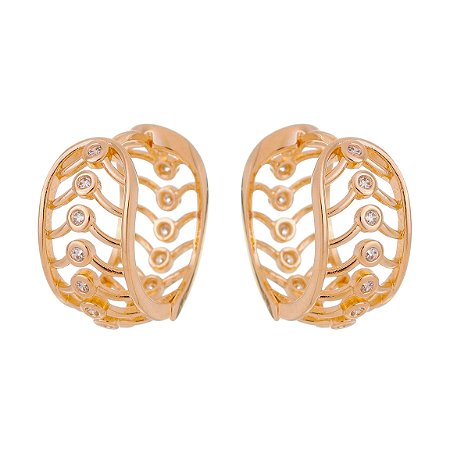 ARGOLA TRABALHADA FOLHEADA A OURO 18K COM ZIRCONIAS