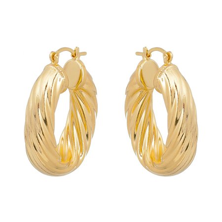 ARGOLA FOLHEADA A OURO 18K OVAL TRABALHADA