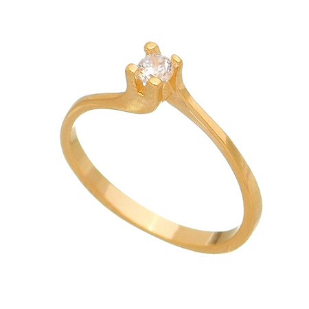 ANEL FOLHEADO A OURO 18K SOLITARIO COM ZIRCONIA