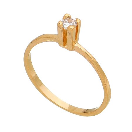 ANEL FOLHEADO A OURO 18K SOLITARIO COM ZIRCONIA