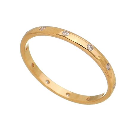 ANEL FOLHEADO A OURO 18K COM ZIRCONIAS