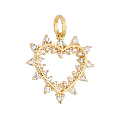 PINGENTE FOLHEADO A OURO 18K CORAÇÃO VAZADO COM ZIRCONIAS