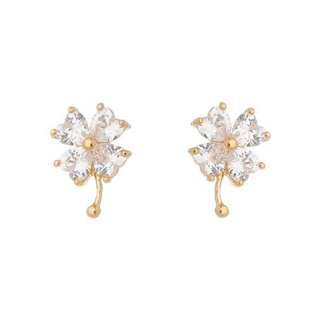 BRINCO TREVO DE 4 FOLHAS COM ZIRCÔNIAS FOLHEADO A OURO 18K