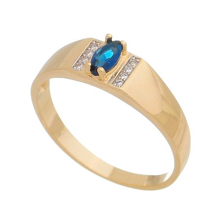 ANEL DE FORMATURA FOLHEADO A OURO 18K COM ZIRCÔNIA AZUL OU VERDE