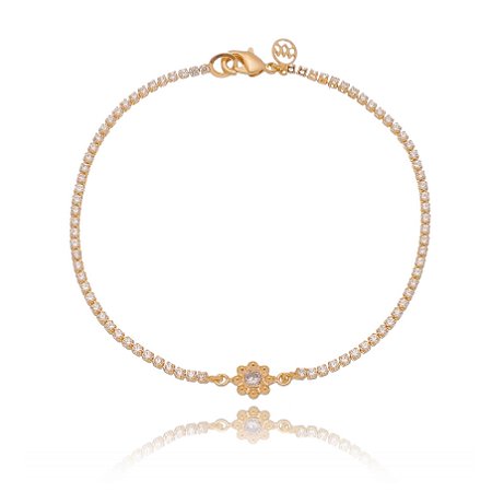 PULSEIRA RIVIERA COM FLOR DE ZIRCÔNIA FOLHEADO A OURO 18K