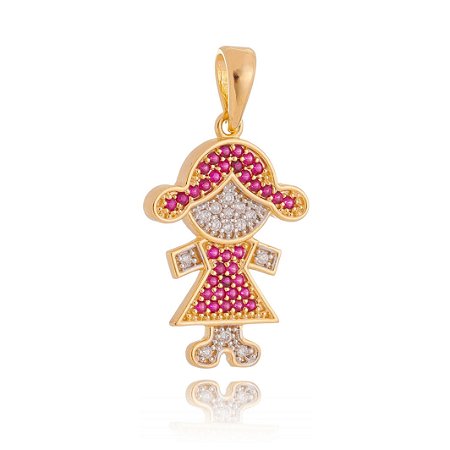PINGENTE MENINA FOLHEADO A OURO 18K COM ZIRCONIAS ROSAS E BRANCAS