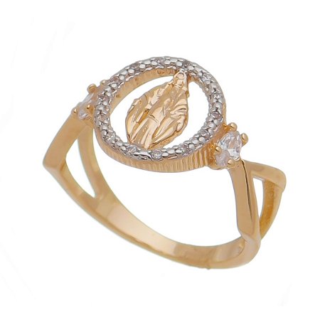 ANEL NOSSA SENHORA DAS GRAÇAS FOLHEADO A OURO 18K COM ZIRCÔNIAS