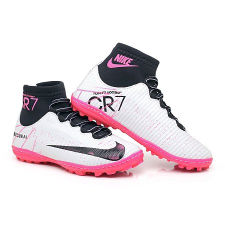 Chuteira Society Nike Mercurial Cr7 Branco Pink - I-Run Shoes | Sports