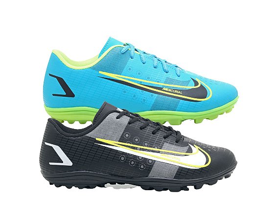 Kit 2 Chuteiras Society Nike Mercurial Cano Baixo Azul Verde e Preto -  I-Run Shoes | Sports