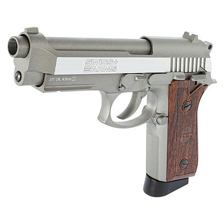 Pistola Airgun (PT92) SA92 Stainless Swiss Arms Co2 4,5mm - Full Metal