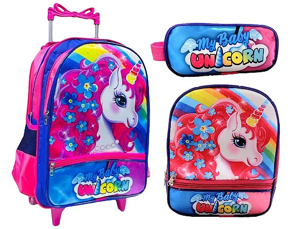 KIT MOCHILA DE CARRINHO INFANTIL UNICORNIO