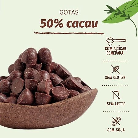 GOTAS de chocolate 50% CACAU meio amargo 2 KG - Sem glúten, leite e soja