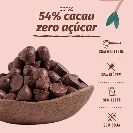 GOTAS de chocolate 54% cacau ZERO AÇÚCAR - 2,01kg sem glúten, sem leite, sem soja