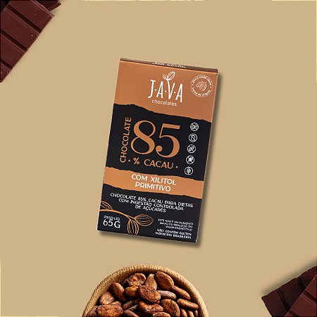 Chocolate 85% Cacau com XILITOL Primitivo – 65g – NOVO PESO - Unidade ou display