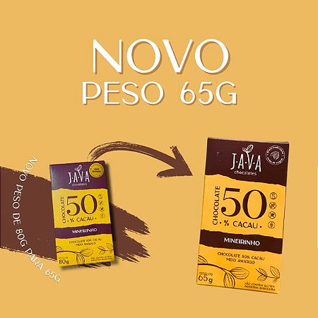 Chocolate 50% cacau Mineirinho - 65G - NOVO PESO – Unidade ou Display