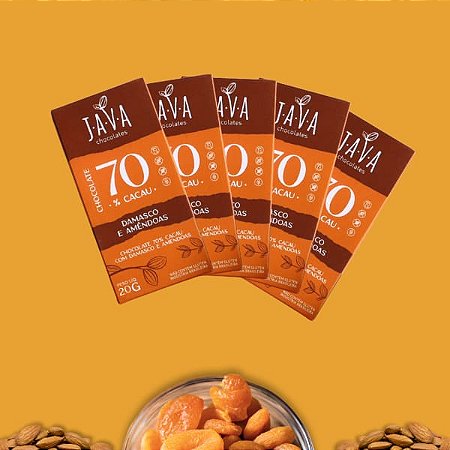 Chocolate 70% Cacau com Damascos e Amêndoas -Display com 5 ou 10  tabletes de 20g - NOVO PESO